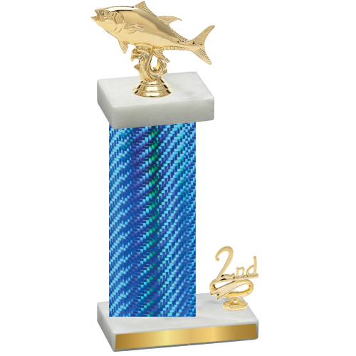 Accented Single Blue Carbon Fiber Second Place Fishing Trophy