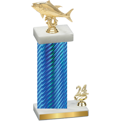 Accented Single Blue Carbon Fiber Year Fishing Trophy