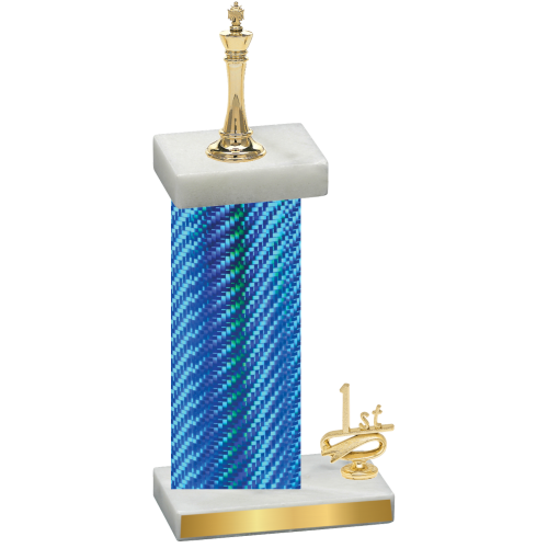 Accented Single Blue Carbon Fiber First Place Chess Trophy