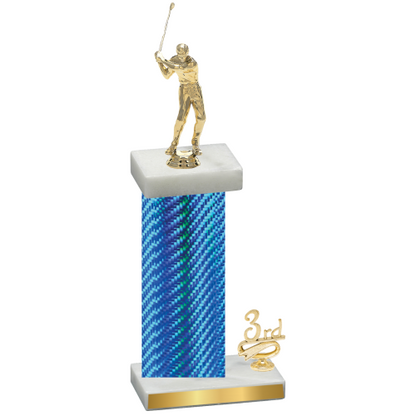 Accented Single Blue Carbon Fiber Third Place Golf Trophy
