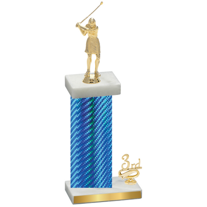 Accented Single Blue Carbon Fiber Third Place Golf Trophy