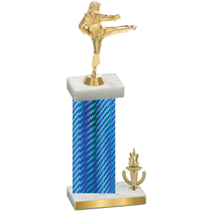 Accented Single Blue Carbon Fiber Victory Karate Trophy