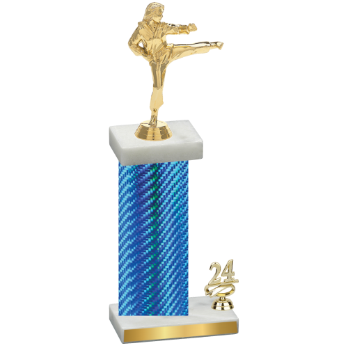 Accented Single Blue Carbon Fiber Year Karate Trophy