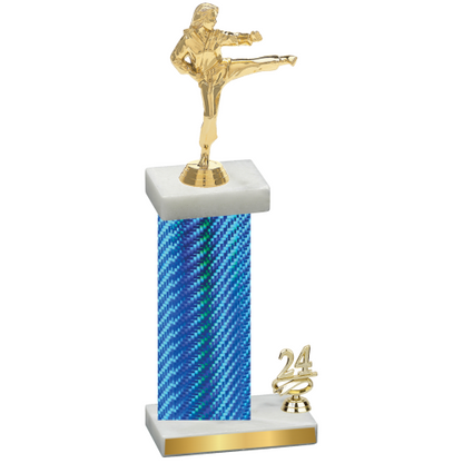 Accented Single Blue Carbon Fiber Year Karate Trophy