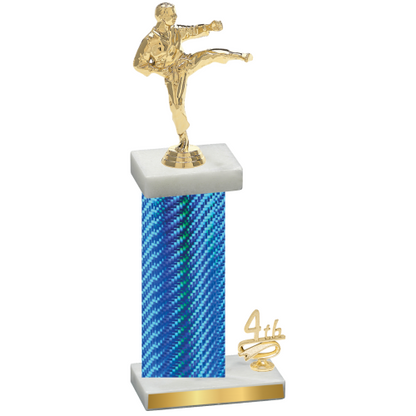 Accented Single Blue Carbon Fiber Fourth Place Karate Trophy