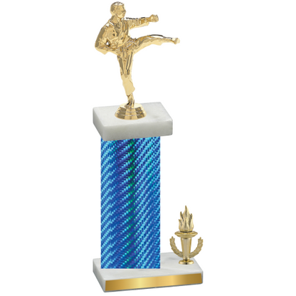 Accented Single Blue Carbon Fiber Victory Karate Trophy