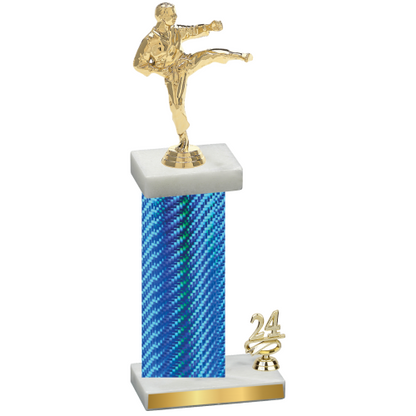 Accented Single Blue Carbon Fiber Year Karate Trophy