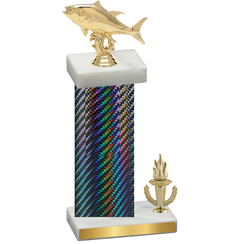 Accented Single Black Carbon Fiber Victory Fishing Trophy