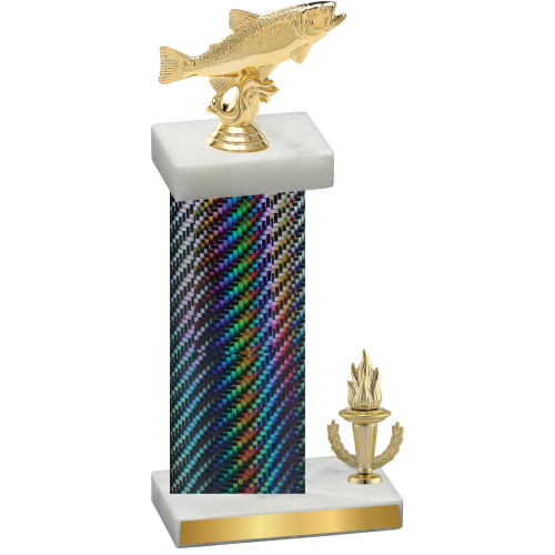 Accented Single Black Carbon Fiber Victory Fishing Trophy