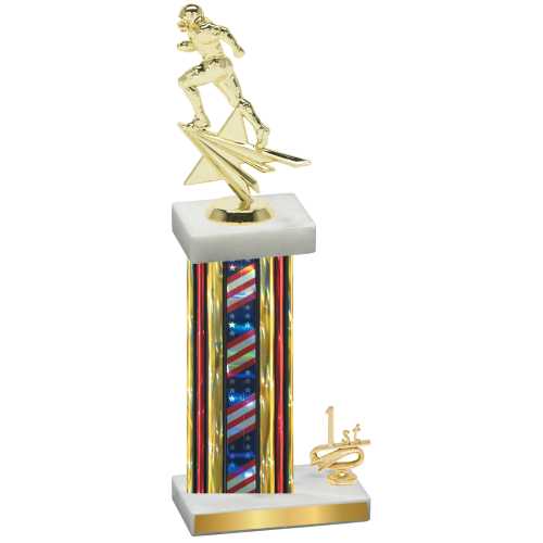 Accented Single Flag USA First Place Football Trophy