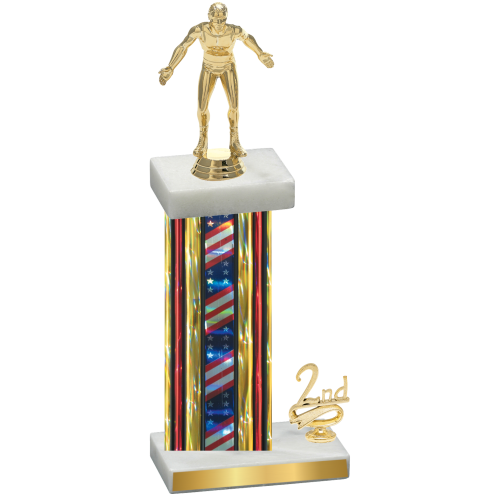 Accented Single Flag USA Second Place Wrestling Trophy