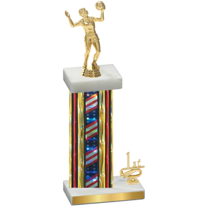 Accented Single Flag USA First Place Volleyball Trophy
