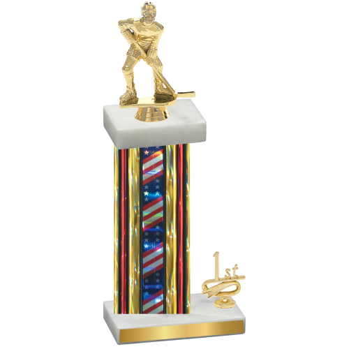 Accented Single Flag USA First Place Hockey Trophy