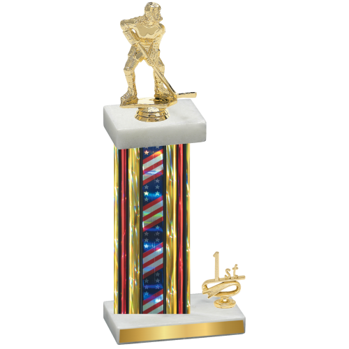 Accented Single Flag USA First Place Hockey Trophy