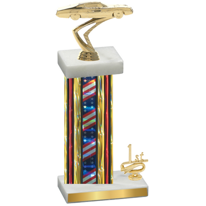 Accented Single Flag USA First Place Cars Trophy