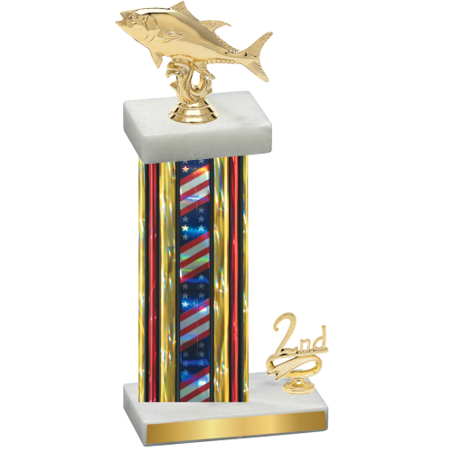 Accented Single Flag USA Second Place Fishing Trophy