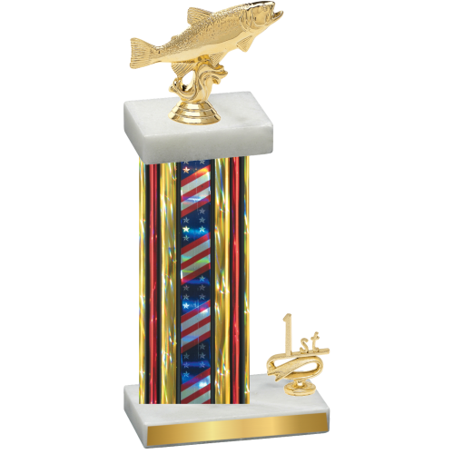 Accented Single Flag USA First Place Fishing Trophy