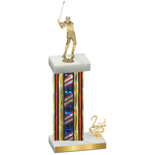 Accented Single Flag USA Second Place Golf Trophy