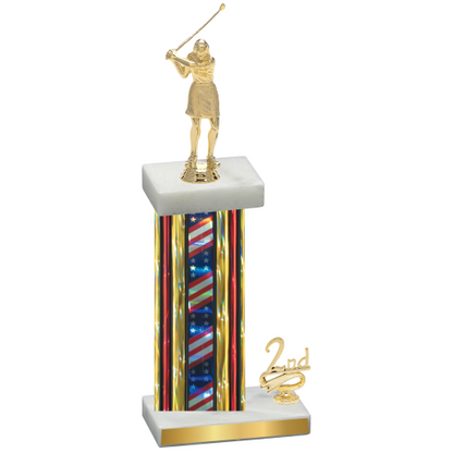 Accented Single Flag USA Second Place Golf Trophy