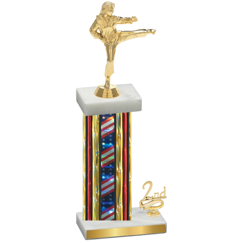 Accented Single Flag USA Second Place Karate Trophy