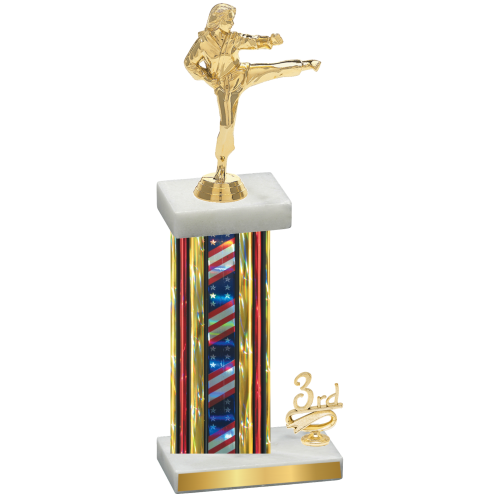 Accented Single Flag USA Third Place Karate Trophy