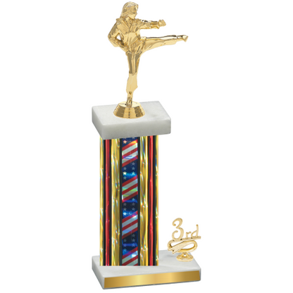 Accented Single Flag USA Third Place Karate Trophy