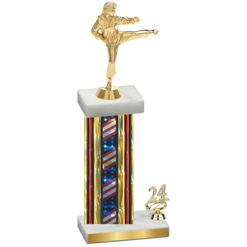 Accented Single Flag USA Year Karate Trophy