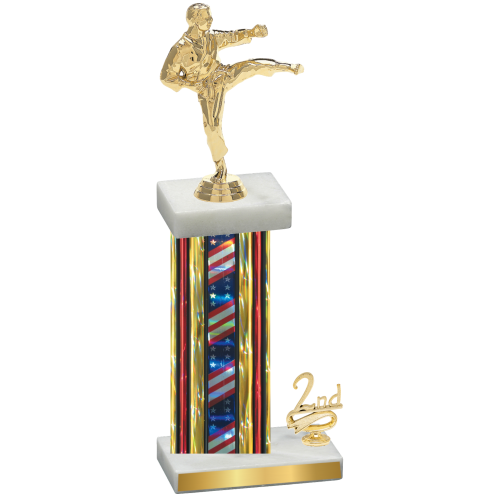 Accented Single Flag USA Second Place Karate Trophy