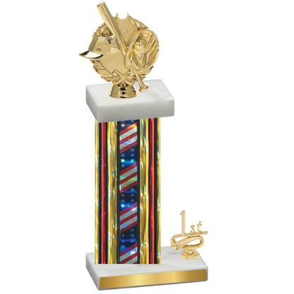 Accented Single Flag USA First Place Baseball Trophy