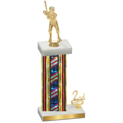 Accented Single Flag USA Second Place Baseball Trophy