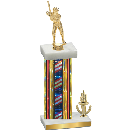 Accented Single Flag USA Victory Baseball Trophy