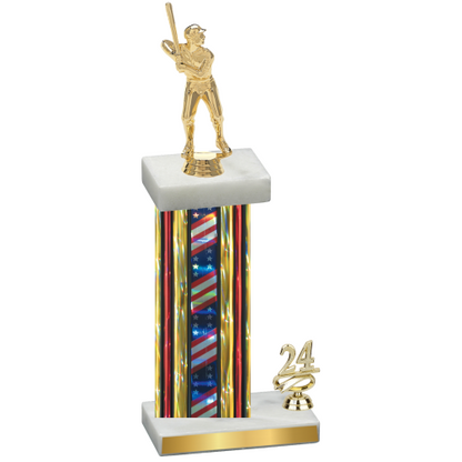 Accented Single Flag USA Year Baseball Trophy