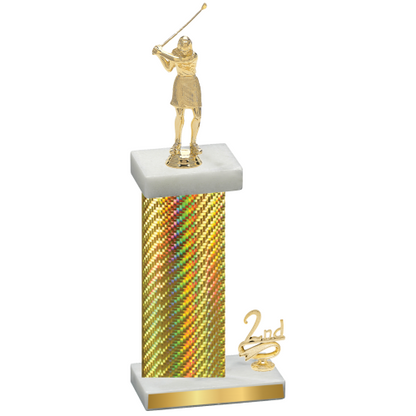 Accented Single Gold Carbon Fiber Second Place Golf Trophy