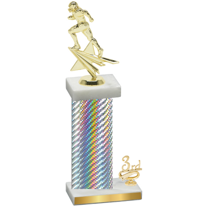 Accented Single Silver Carbon Fiber Third Place Football Trophy