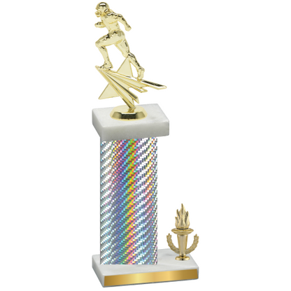 Accented Single Silver Carbon Fiber Victory Football Trophy