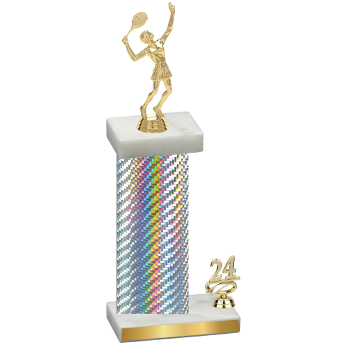 Accented Single Silver Carbon Fiber Year Tennis Trophy