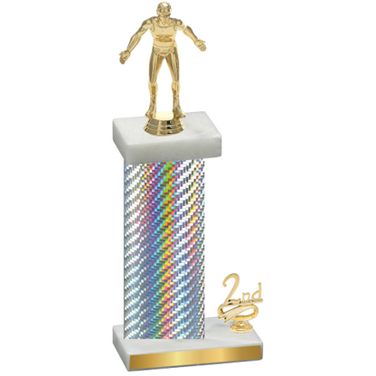 Accented Single Silver Carbon Fiber Second Place Wrestling Trophy