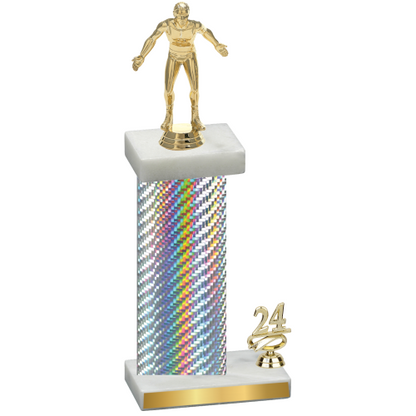 Accented Single Silver Carbon Fiber Year Wrestling Trophy