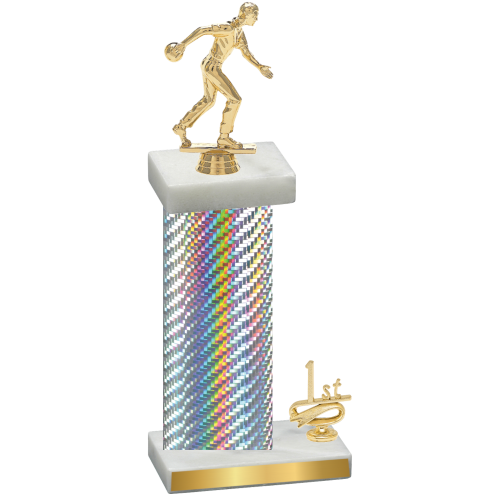 Accented Single Silver Carbon Fiber First Place Bowling Trophy