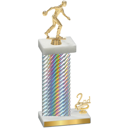 Accented Single Silver Carbon Fiber Second Place Bowling Trophy