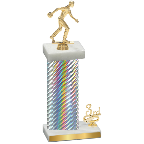 Accented Single Silver Carbon Fiber Third Place Bowling Trophy