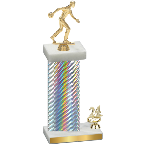 Accented Single Silver Carbon Fiber Year Bowling Trophy