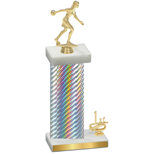 Accented Single Silver Carbon Fiber First Place Bowling Trophy