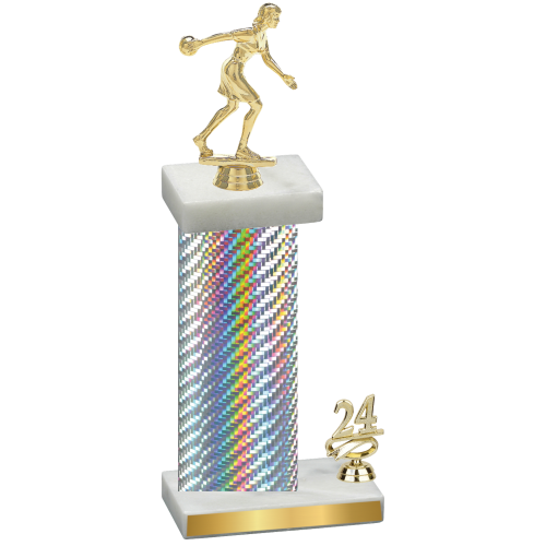 Accented Single Silver Carbon Fiber Year Bowling Trophy