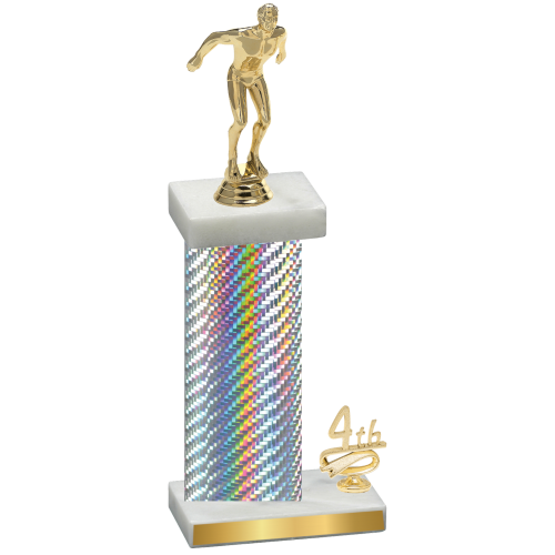 Accented Single Silver Carbon Fiber Fourth Place Swimming Trophy