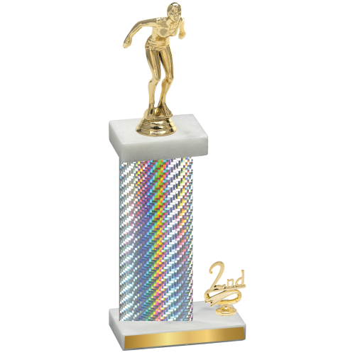 Accented Single Silver Carbon Fiber Second Place Tennis Trophy