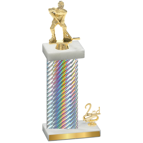 Accented Single Silver Carbon Fiber Second Place Hockey Trophy