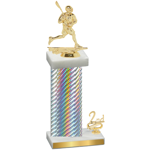 Accented Single Silver Carbon Fiber Second Place Lacrosse Trophy