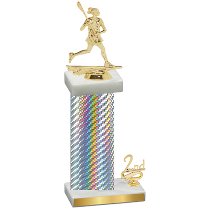 Accented Single Silver Carbon Fiber Second Place Lacrosse Trophy