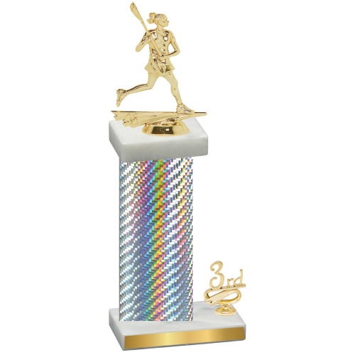 Accented Single Silver Carbon Fiber Third Place Lacrosse Trophy